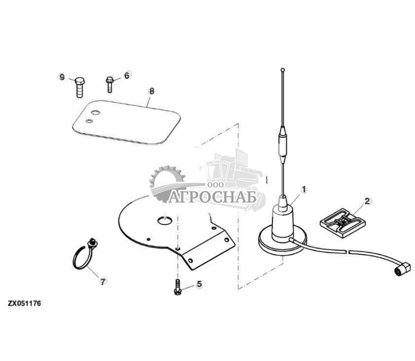 Магнитная антенна самоходной машины — радиосистема RTK 450 John Deere 